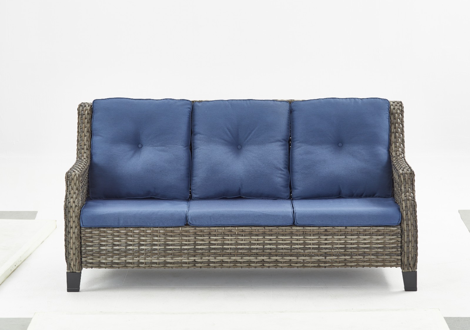 3-Piece Patio Conversation Set, Brown Wicker Sofa with Swivel Chairs & Ottomans