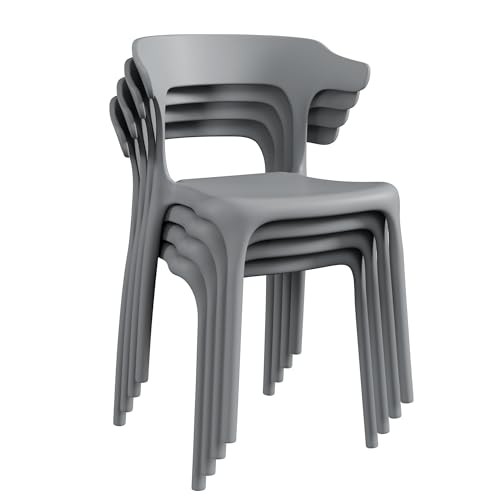 4 Pack Plastic Stacking Chairs, Stackable Dining Chairs for Grey Classic