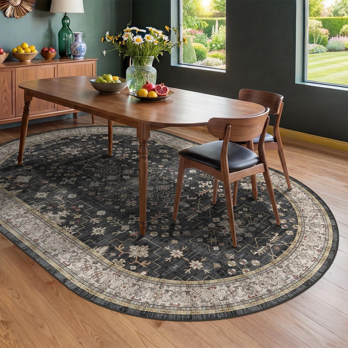 Washable Oval Rug 5×8 – Bla Farmhouse Oval Area Rugs for Dining Room,