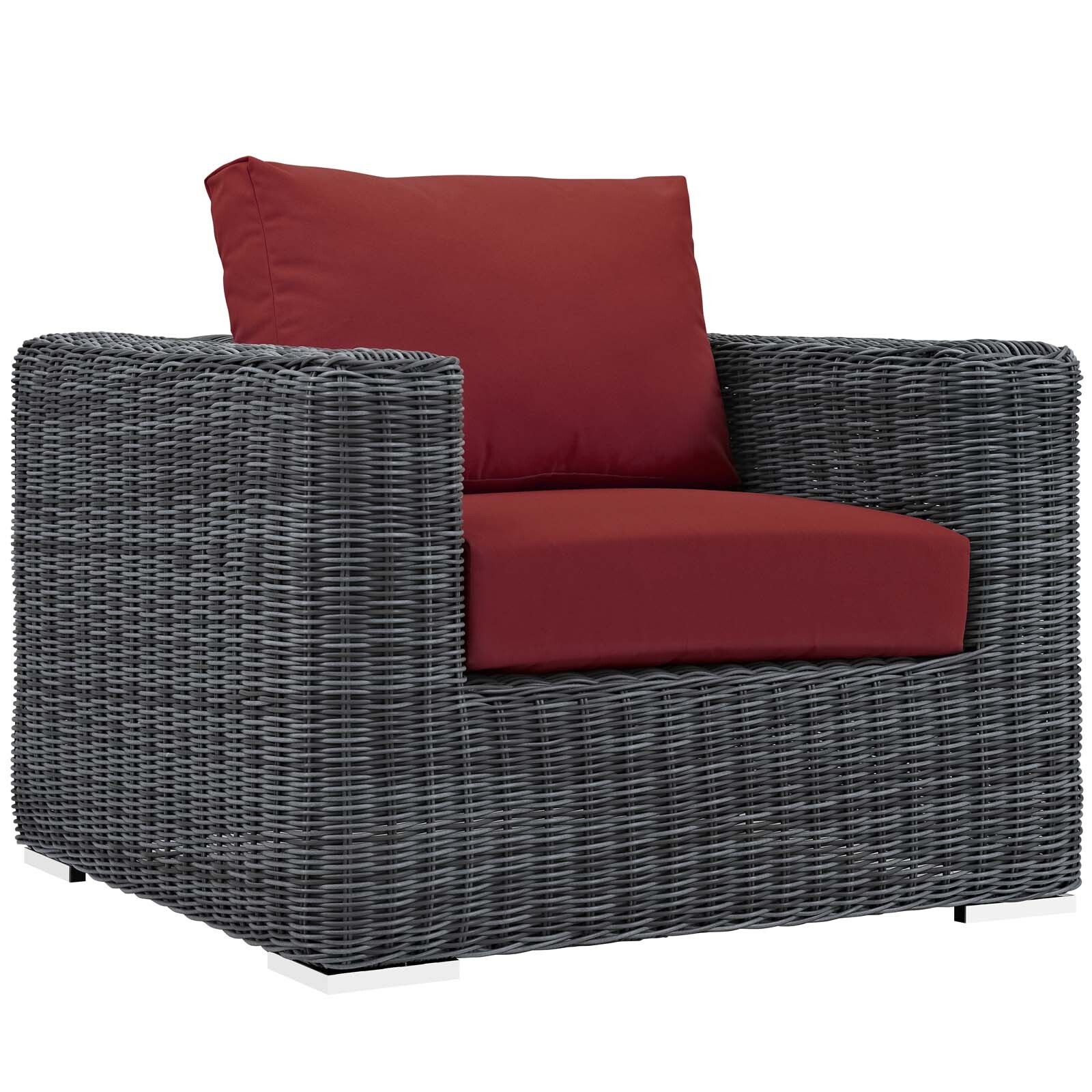 Modway Summon 5 Piece Outdoor Patio Sunbrella® Sectional Set in Canvas Red