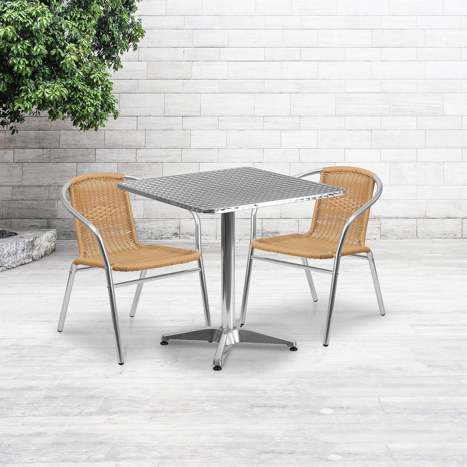Flash Furniture 27.5Sq Aluminum Table Set-2 Ch In Beige