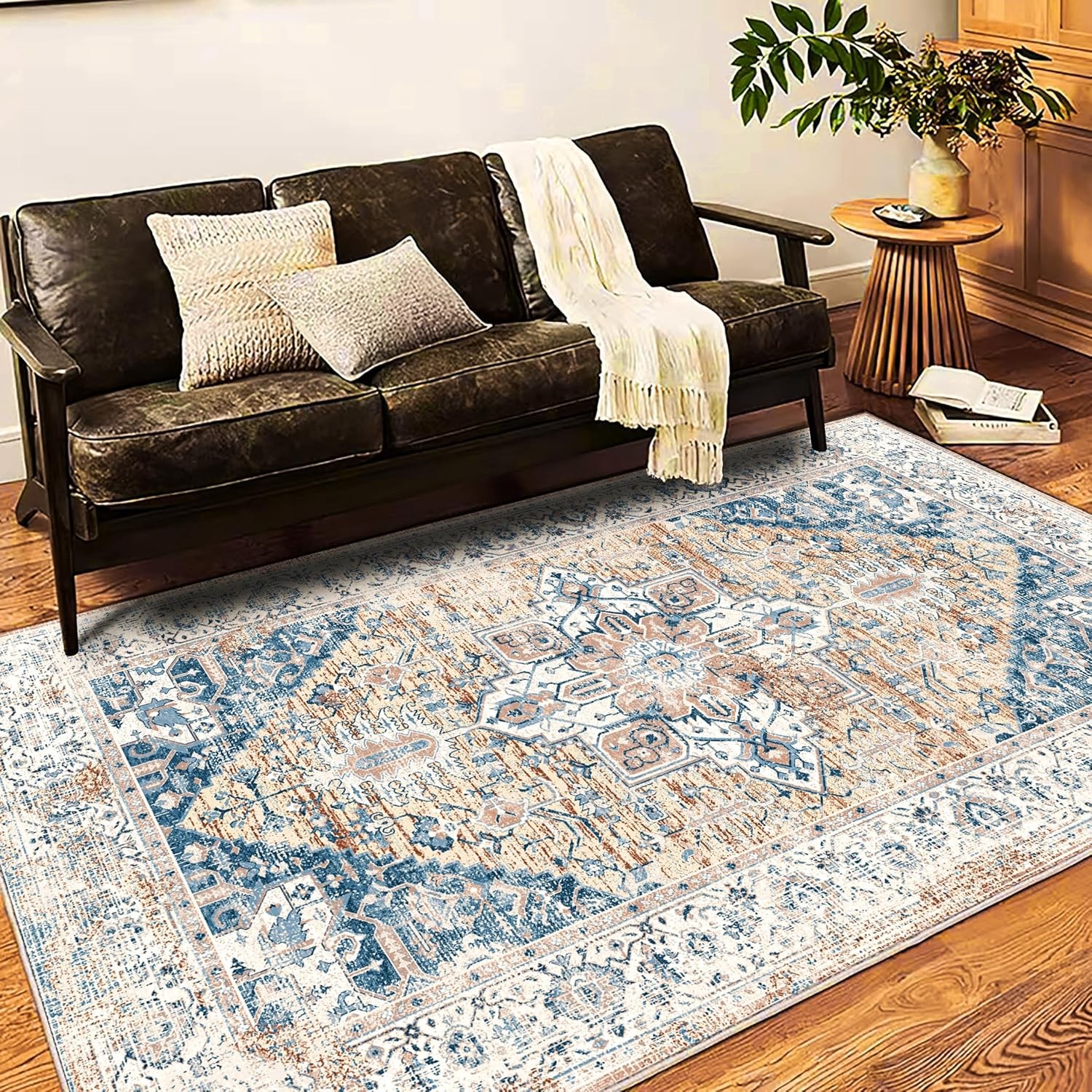 CHPLANT Washable Area Rug 8×10 Boho Chic Medall Distred Design