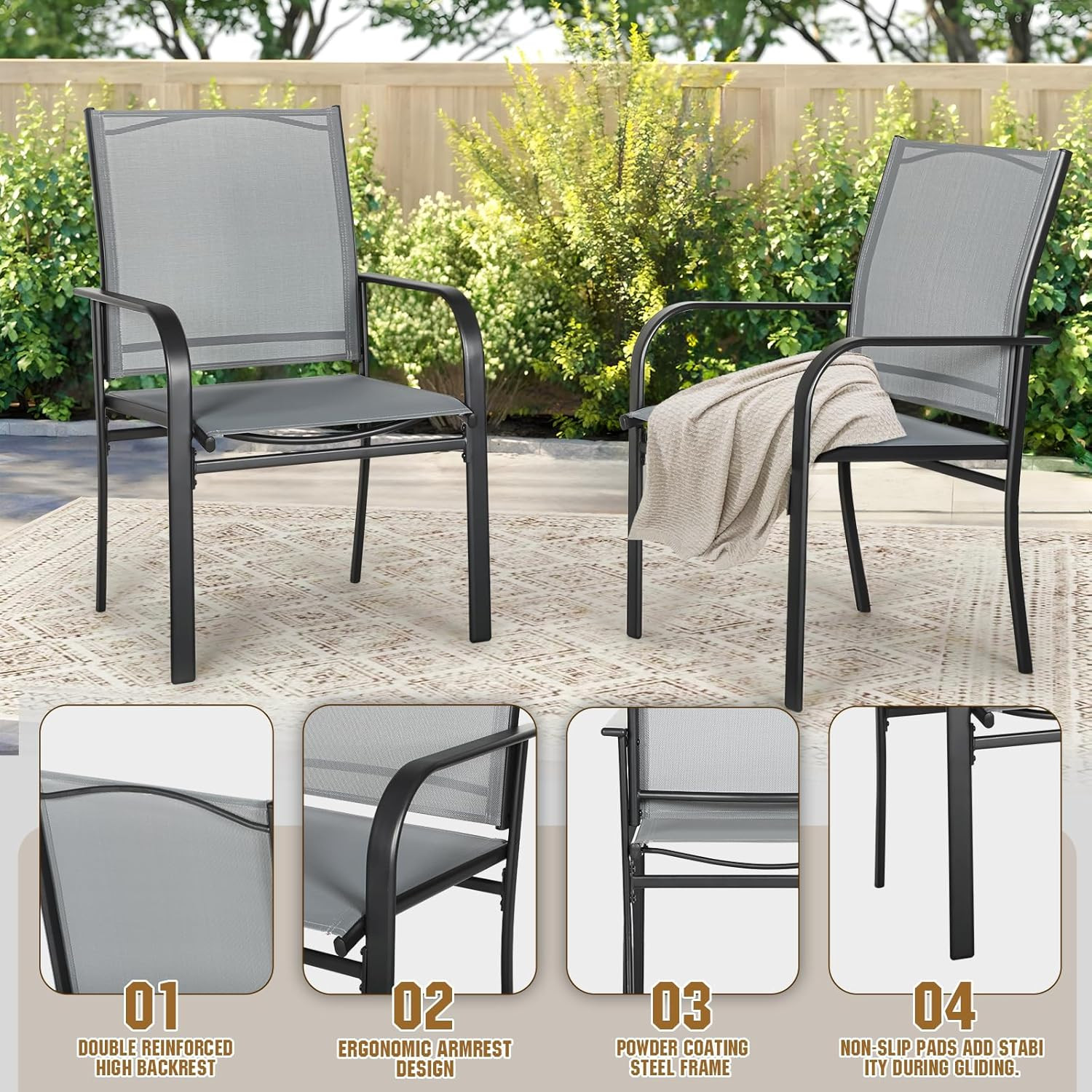 SUNCROWN 6 – Piece Outdoor Dining Set, Patio Furniture Set with 4 Textilene Dinn