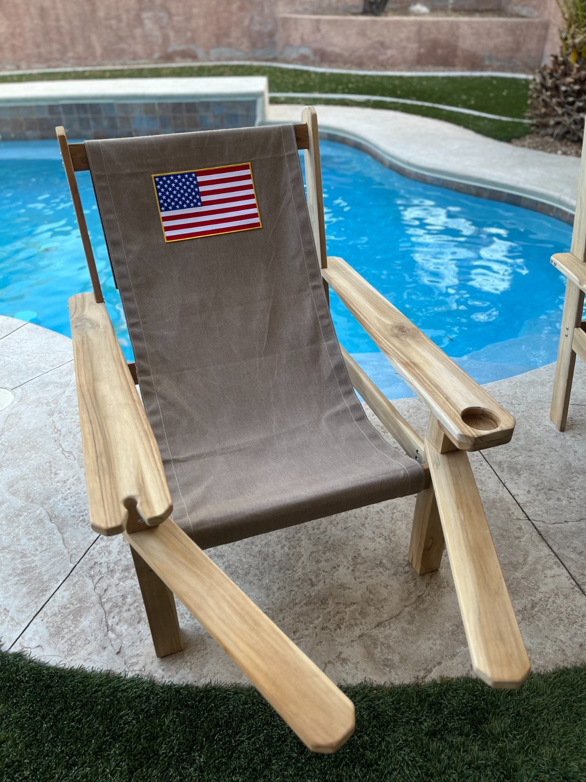 TEAK PATIO CHAIRS with Flag