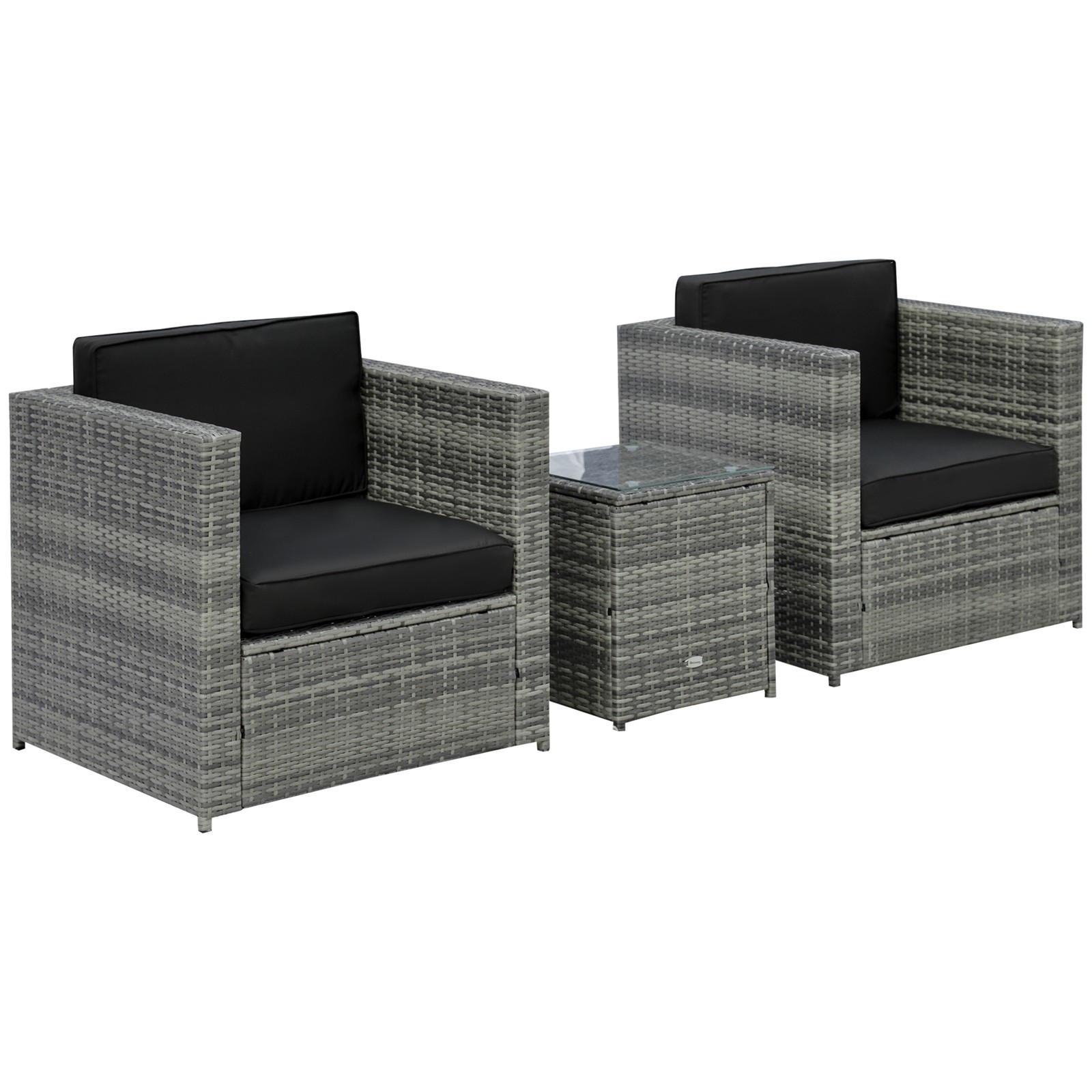 3pc Patio Bistro Rattan Wicker Furniture Set with 2 Armchairs and Table, Black
