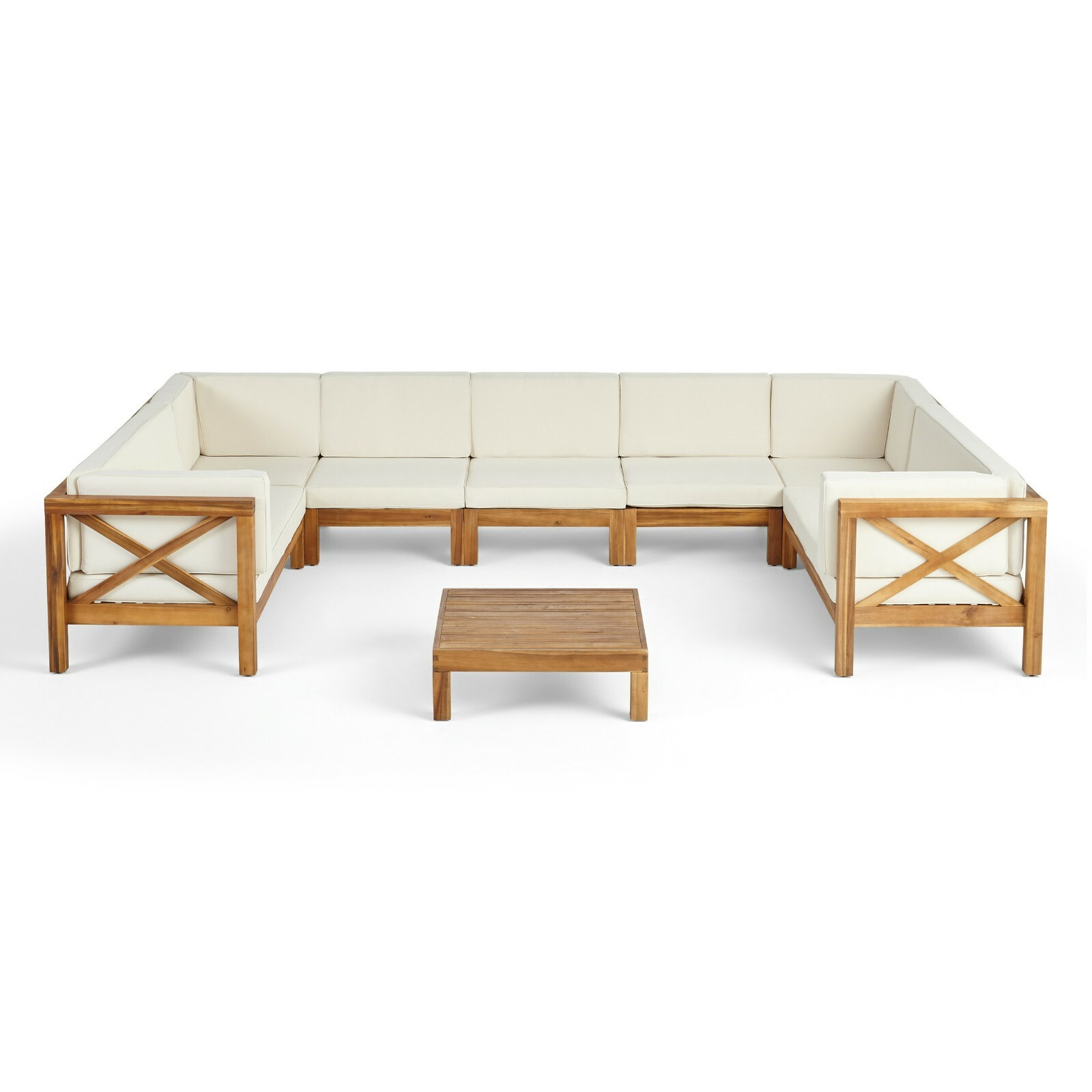 Isabella Outdoor 9 Seater Acacia Wood Sectional Sofa Set