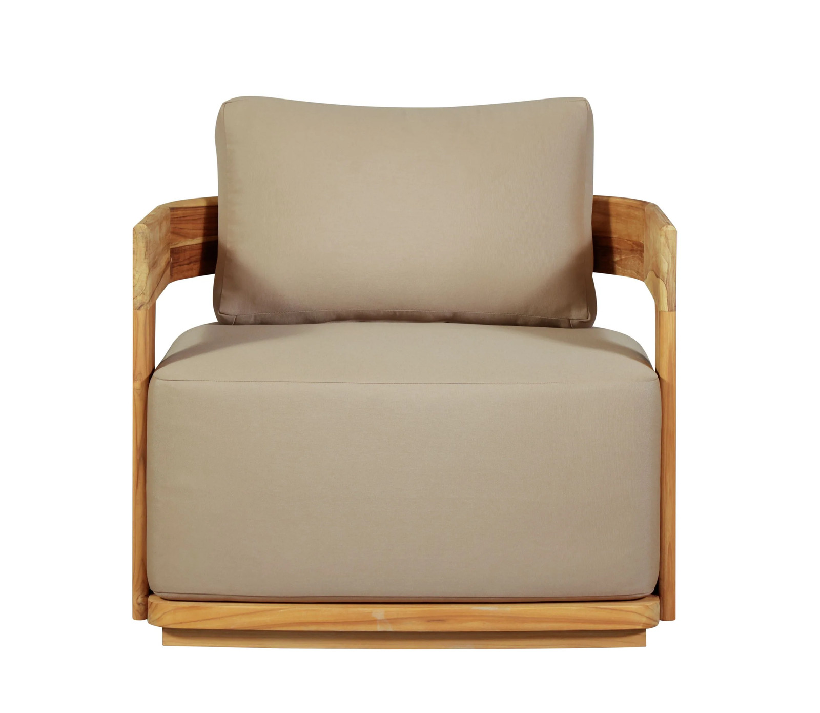 Eclipse Outdoor solid Teak Wood Sofa Set – light brown fabric Sofa + 2 Arm chai