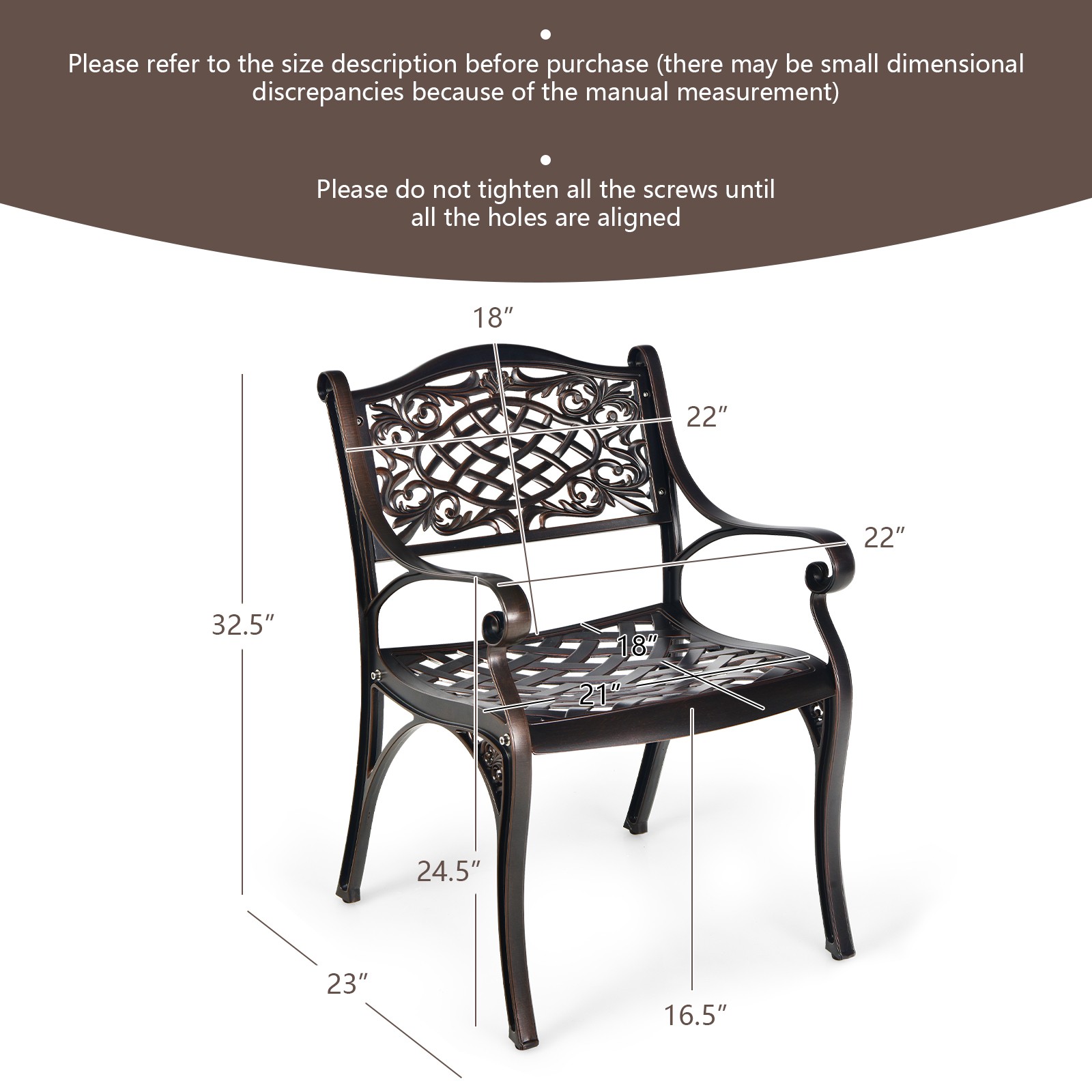 Patiojoy 2 PCS Outdoor Cast Aluminum Chairs All-Weather Bistro Dining Chairs