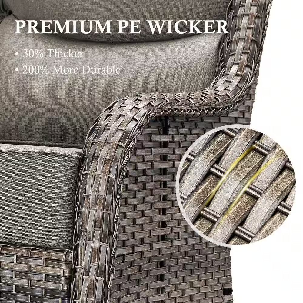 Arcadia Gray 3-Piece Wicker Swivel Rocker Patio Conversation Set with 6 In. Thic