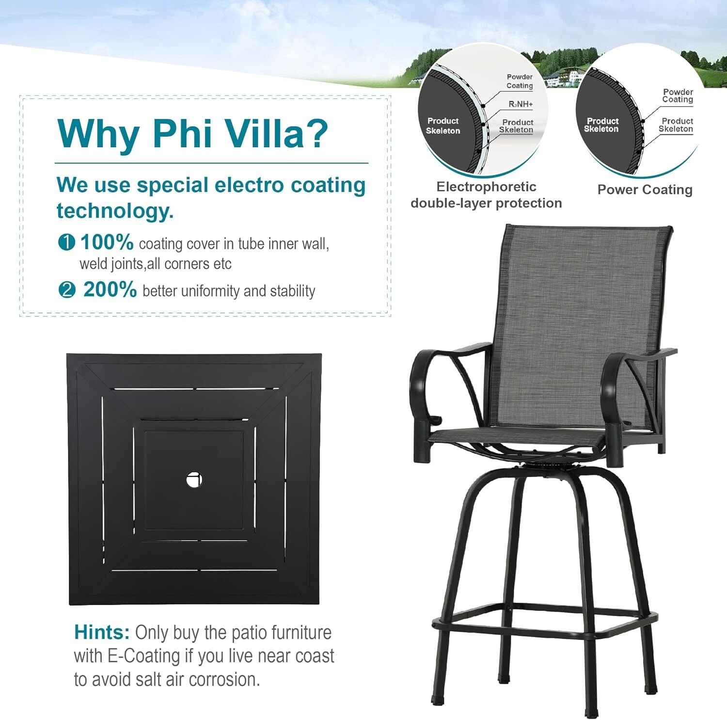 5 PCS Patio Bar Table Chair Set Swivel Bar Height Chair Bar Stools Outdoor Table