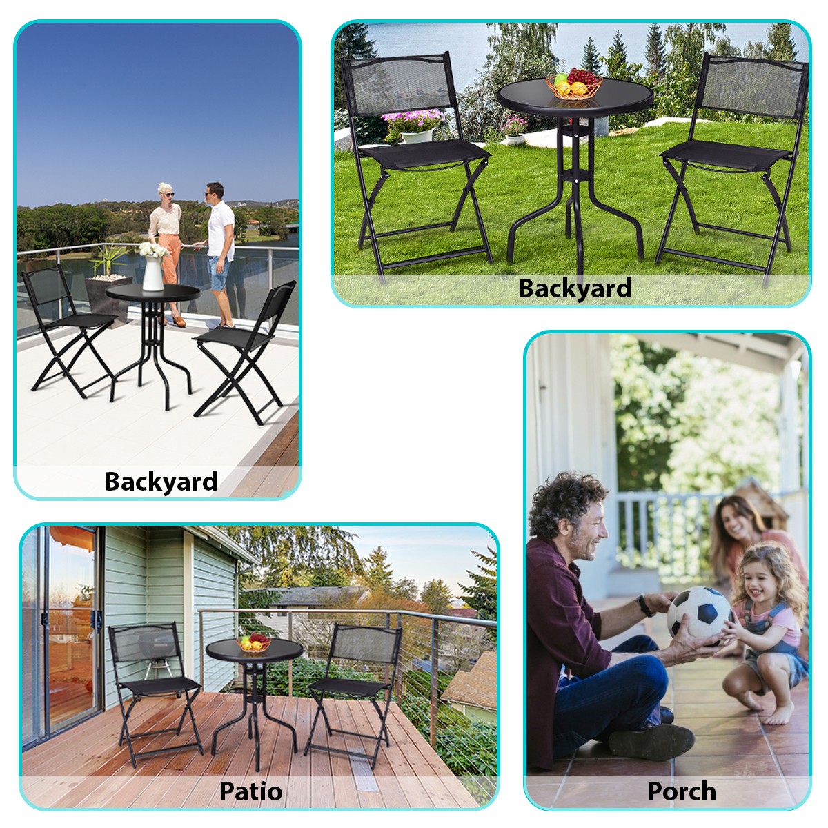 Goplus 3PCS Bistro Set Backyard Table Folding Chairs Outdoor Furniture Set
