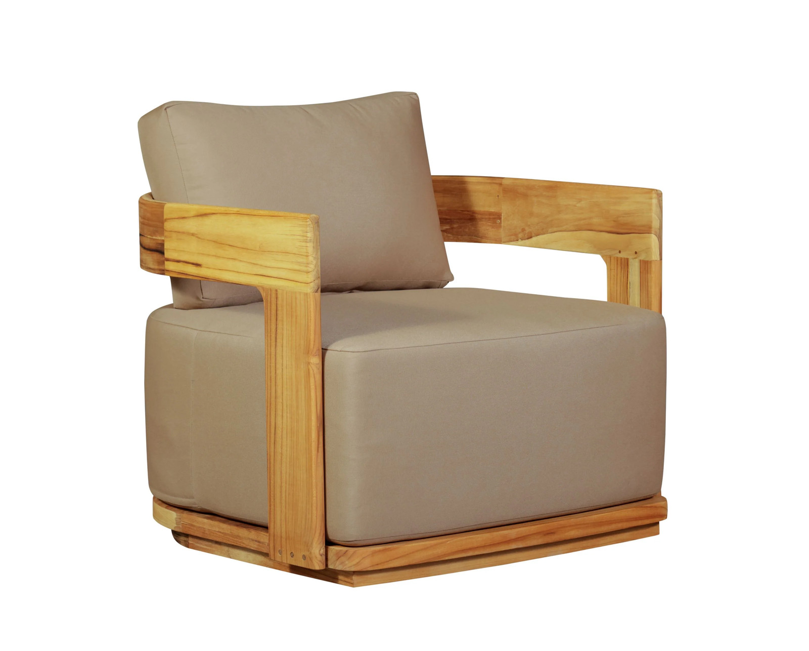 Eclipse Outdoor solid Teak Wood Sofa Set – light brown fabric Sofa + 2 Arm chai