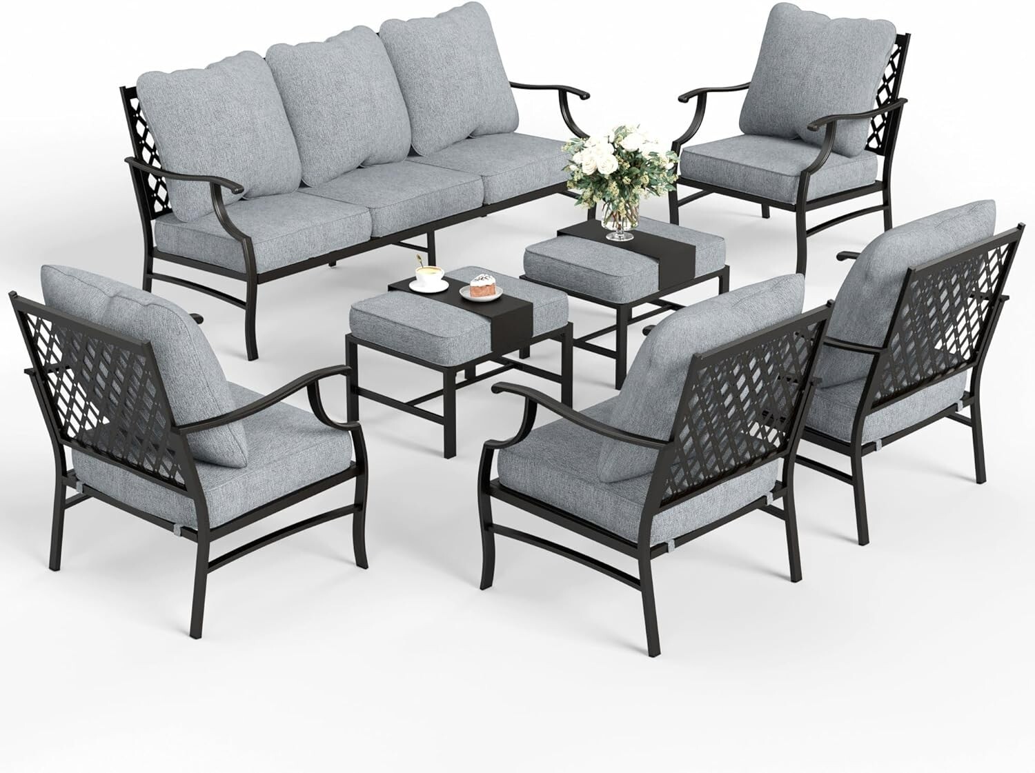 9 Seat Outdoor Sectional Sofa Set with Ottoman Patio Sofa with Thick Cushion