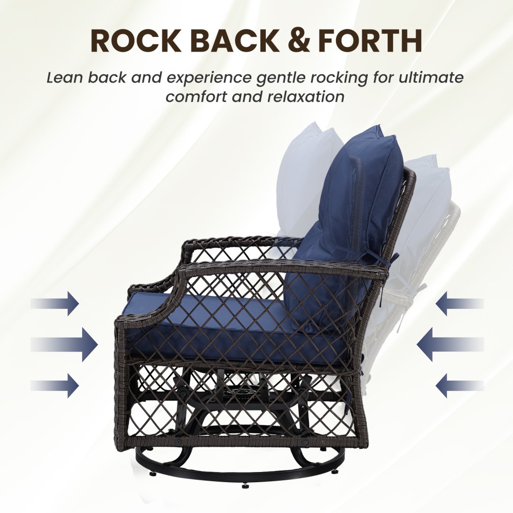 3-Piece Patio Set, Wicker Swivel Chairs with Cushions and Side Table for Yard