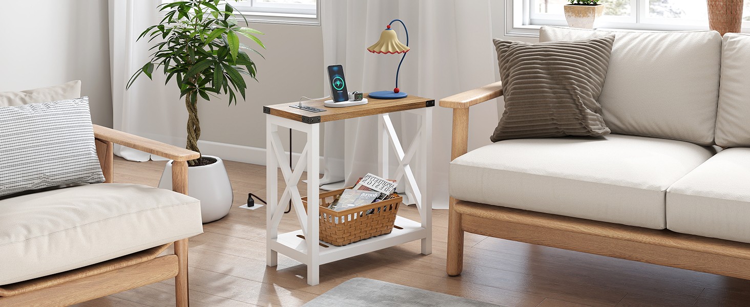 Farmhouse End Tables Living Room Set of 2, Narrow Side Table with