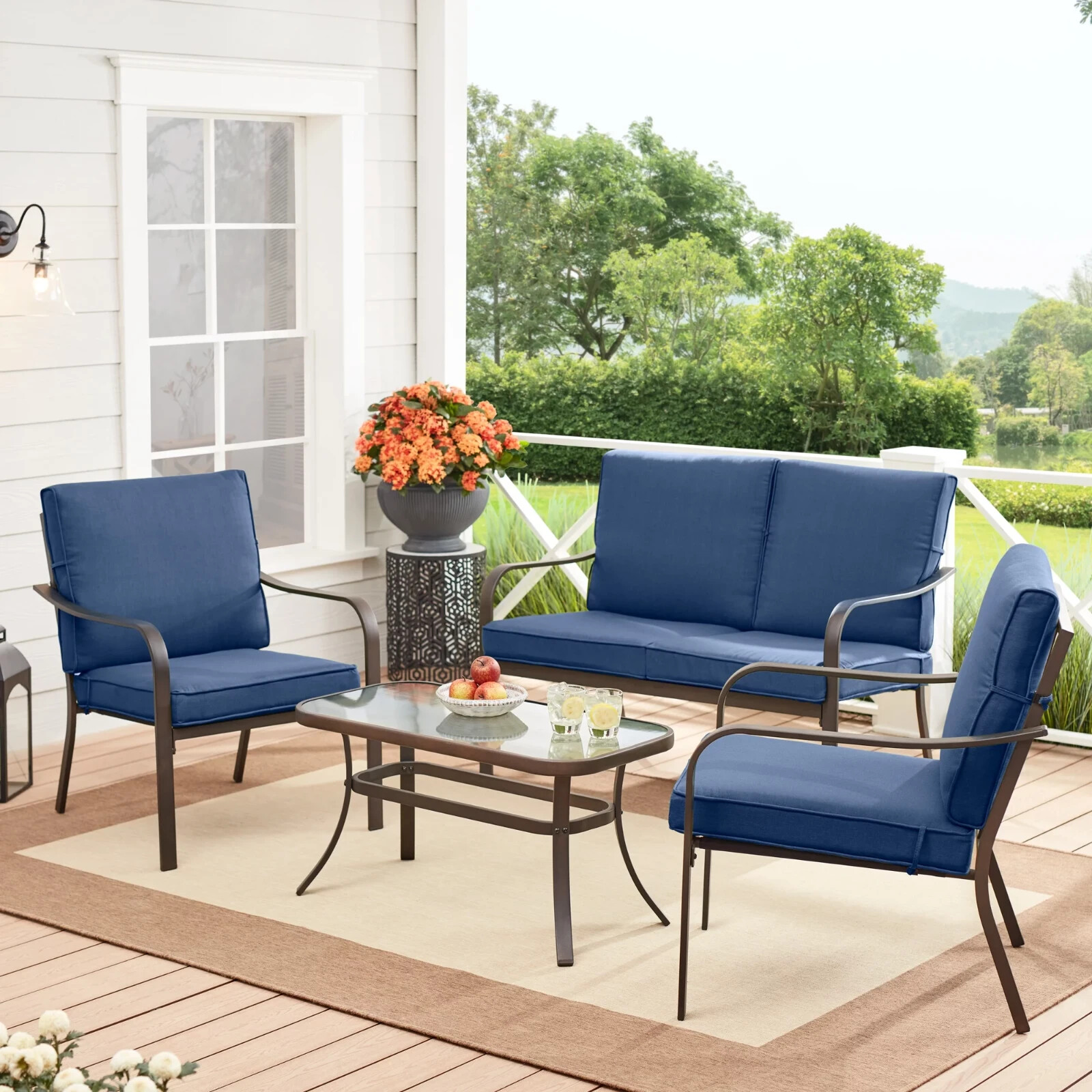 Mainstays Stanton 4-Piece Outdoor Patio Conversation Set, Blue