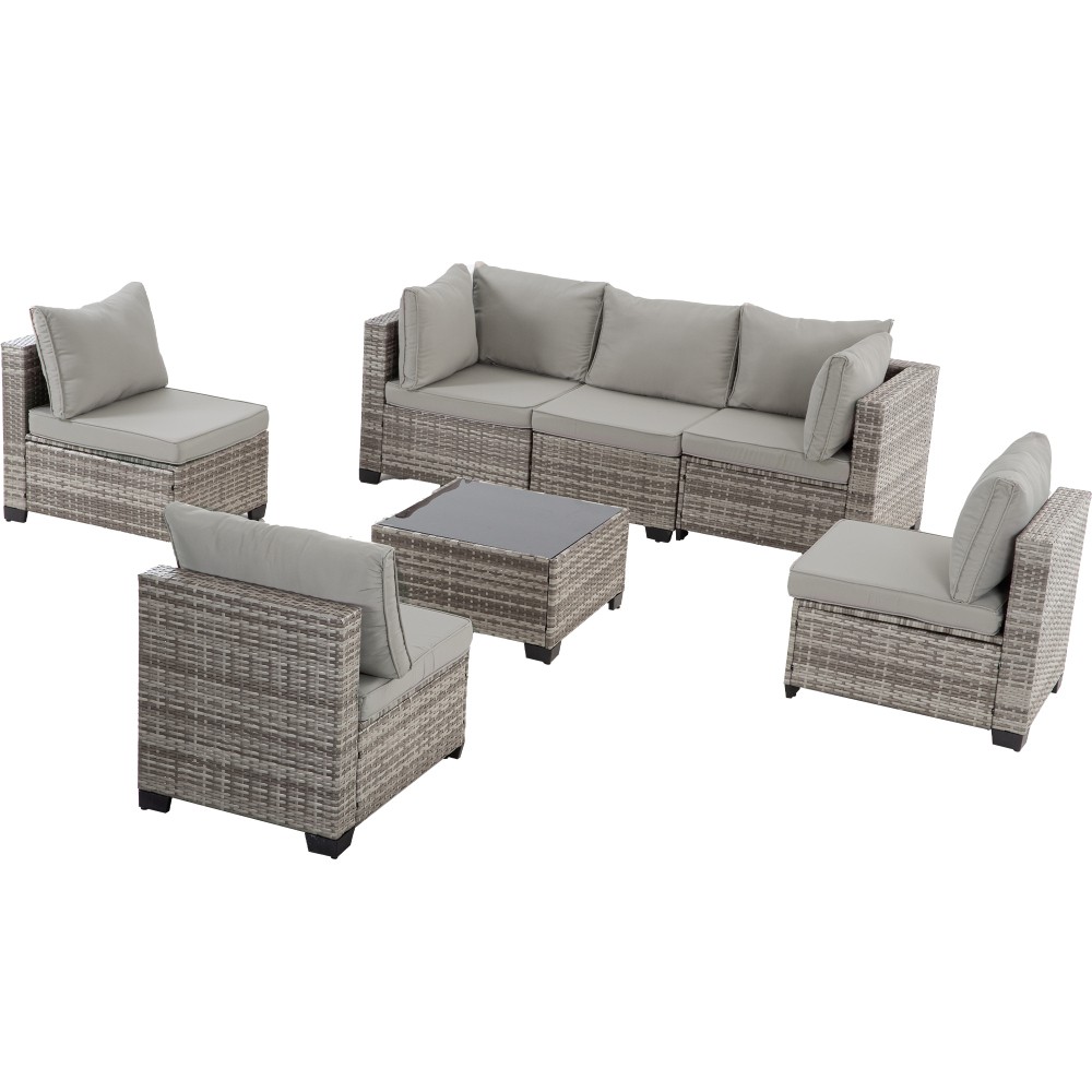 Outdoor Wick Conversation Set Patio Furniture Sectional Sofa w/Cushion Table