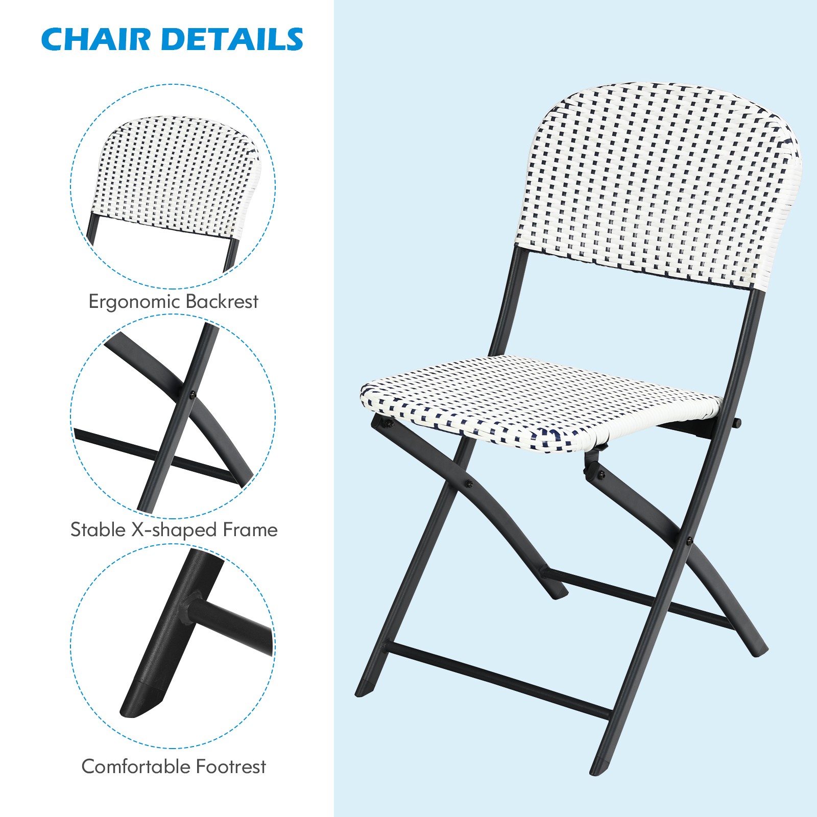 Costway 3PCS Patio Rattan Bistro Set Folding Table Chairs Garden Deck