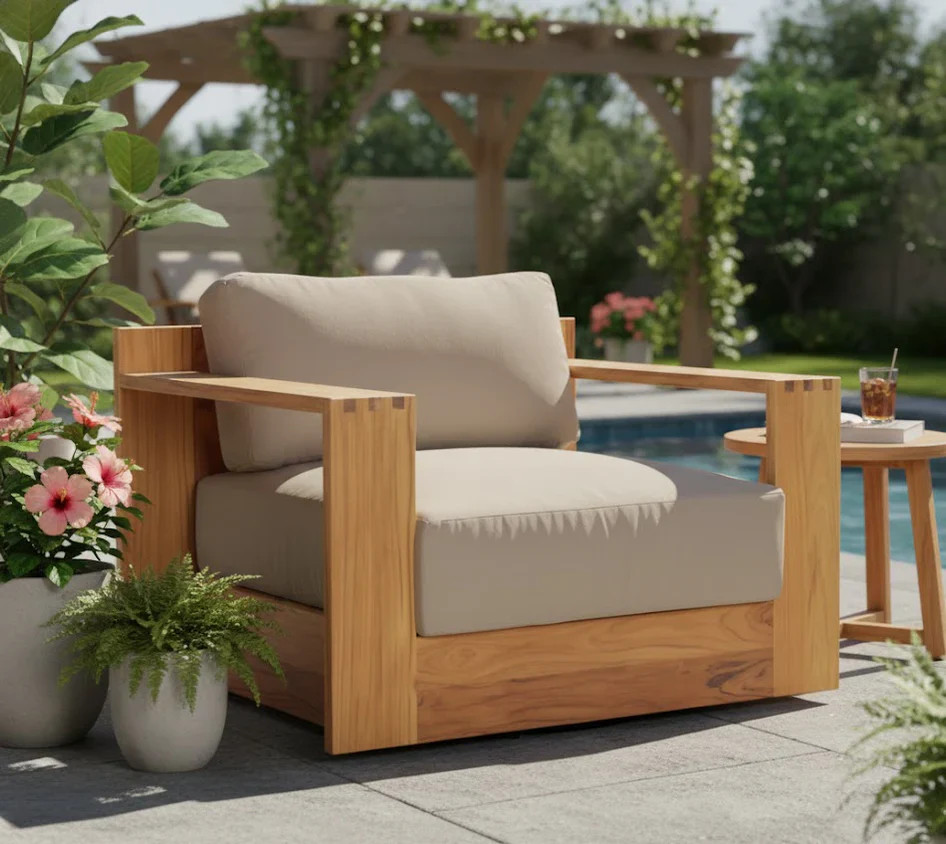 Imperial Grove Outdoor Solid Teak Wood Sofa Set Sofa + Arm Chair And Coffee Tab