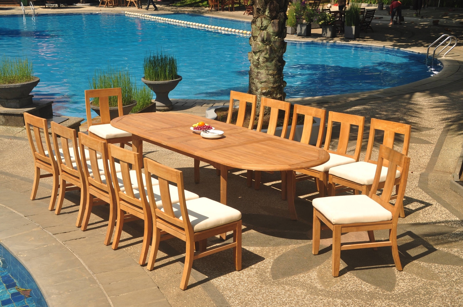A-Grade Teak 13pc Dining 118″ Oval Table 12 Osborne Armless Chair Set Outdoor