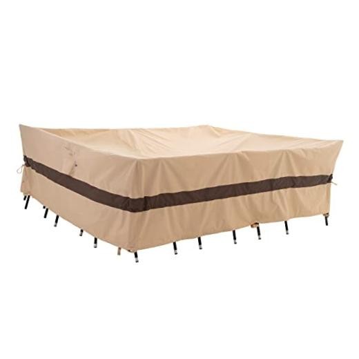 Large Heavy-Duty Patio Table 136″W x 88″D x 36″H, Rectangular Beige & Coffee