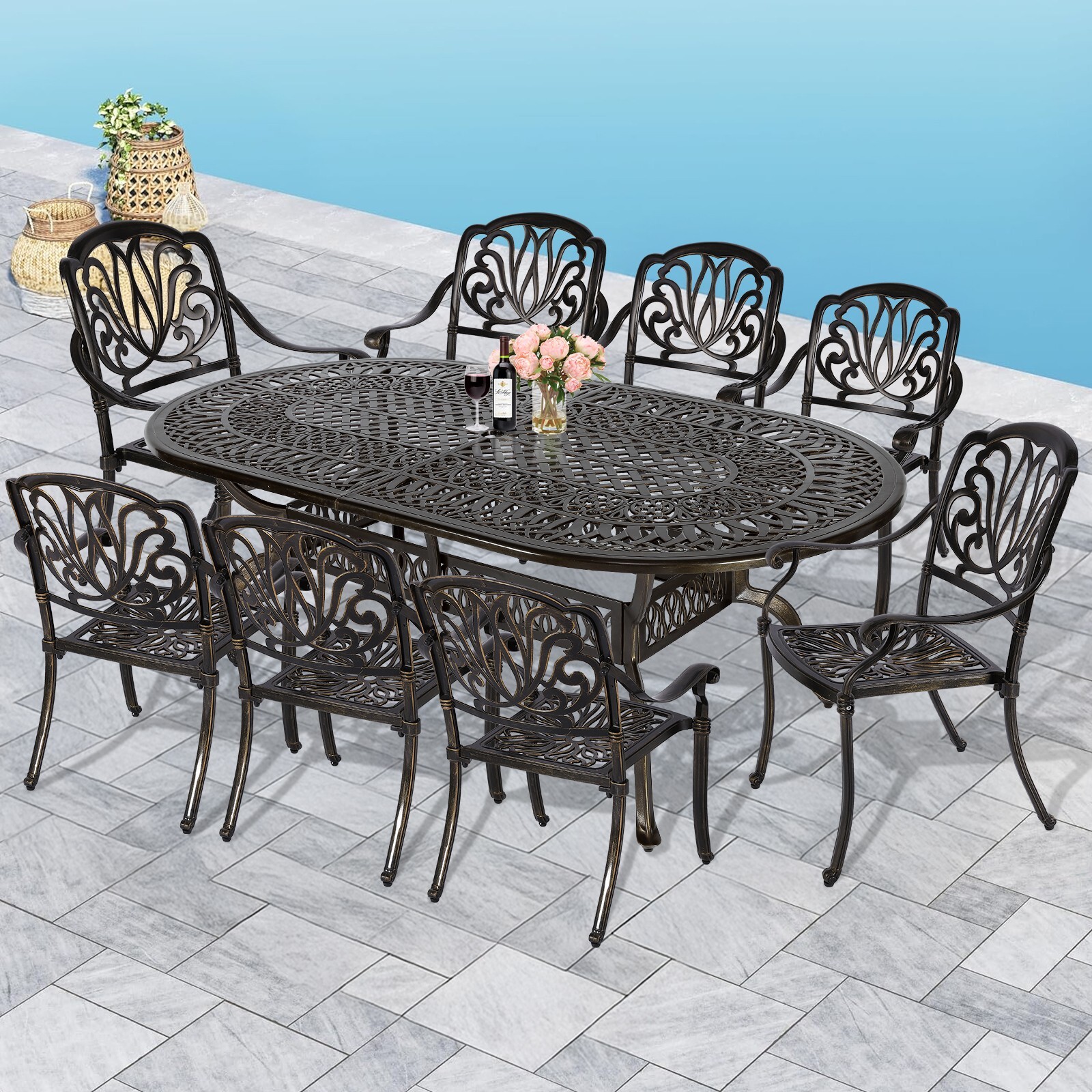 9 Piece Outdoor Patio Dining Sets for 8 Person Cast Aluminum Patio Furniture Set