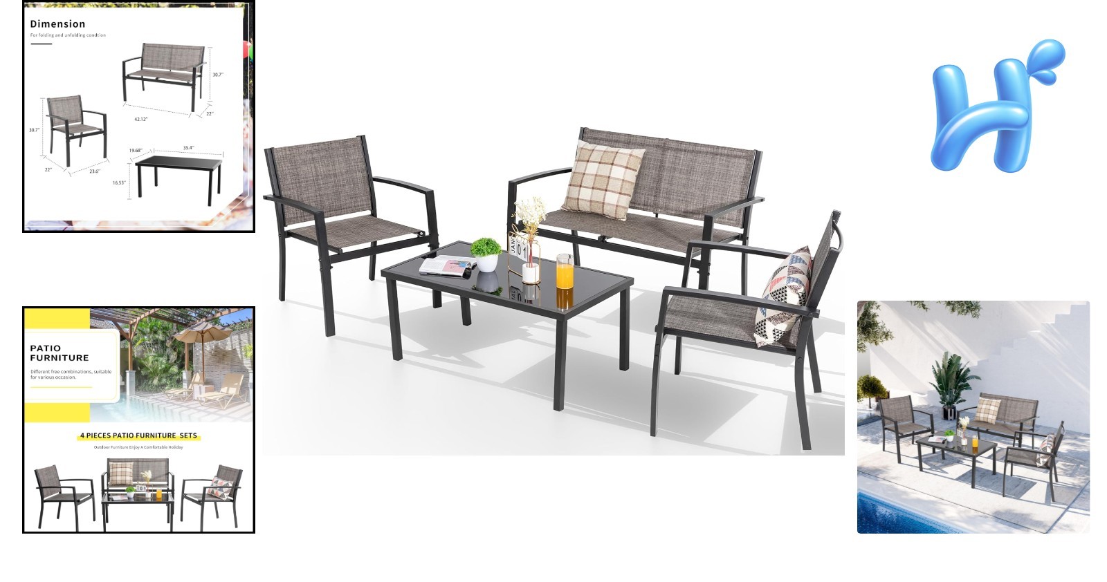 Chic Light Brown Outdoor Conversation Set with Durable Glass Table and Seating