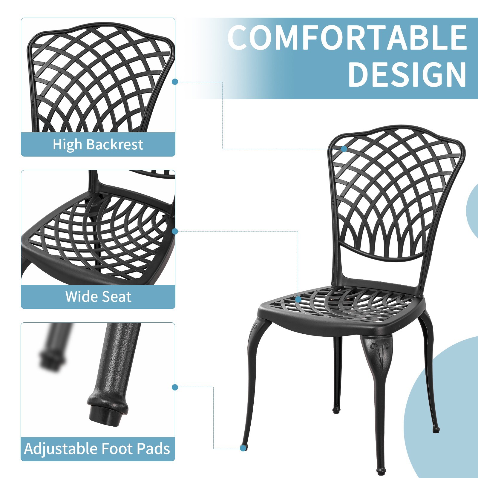 Bistro Set 3 Piece All Weather Outdoor Bistro Table and Chairs Set of 2 Black