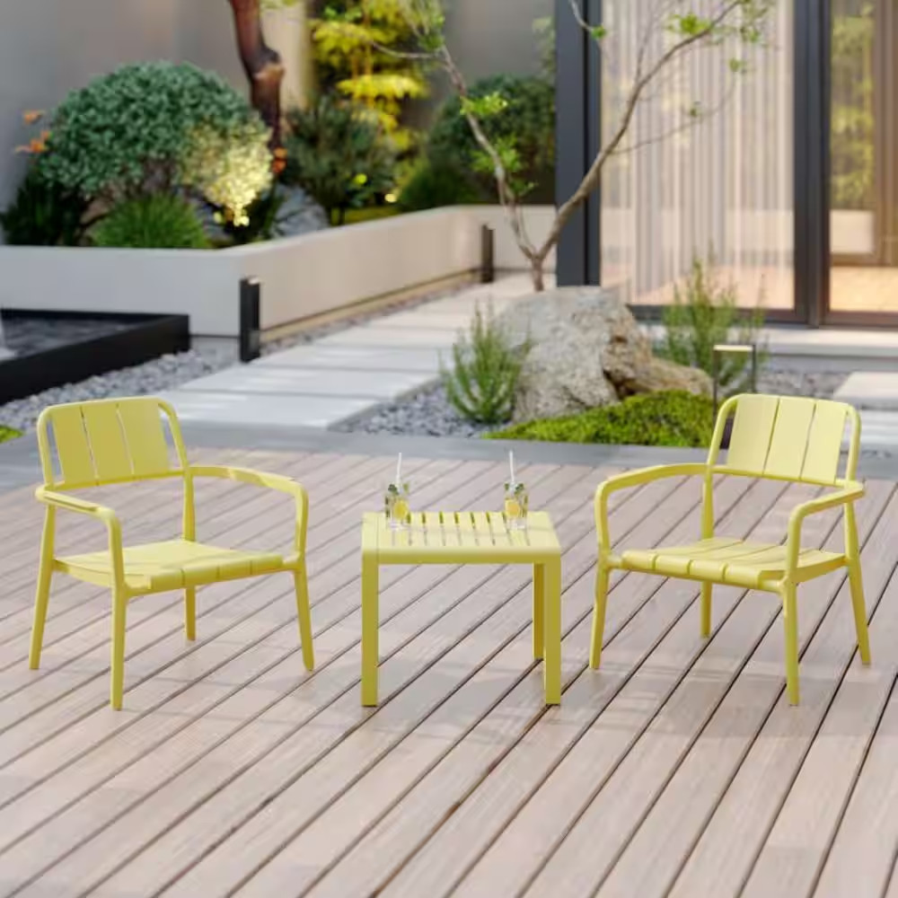 3-Piece Plastic Outdoor Sectional Set, Patio Armrest Chair Conversation Set for