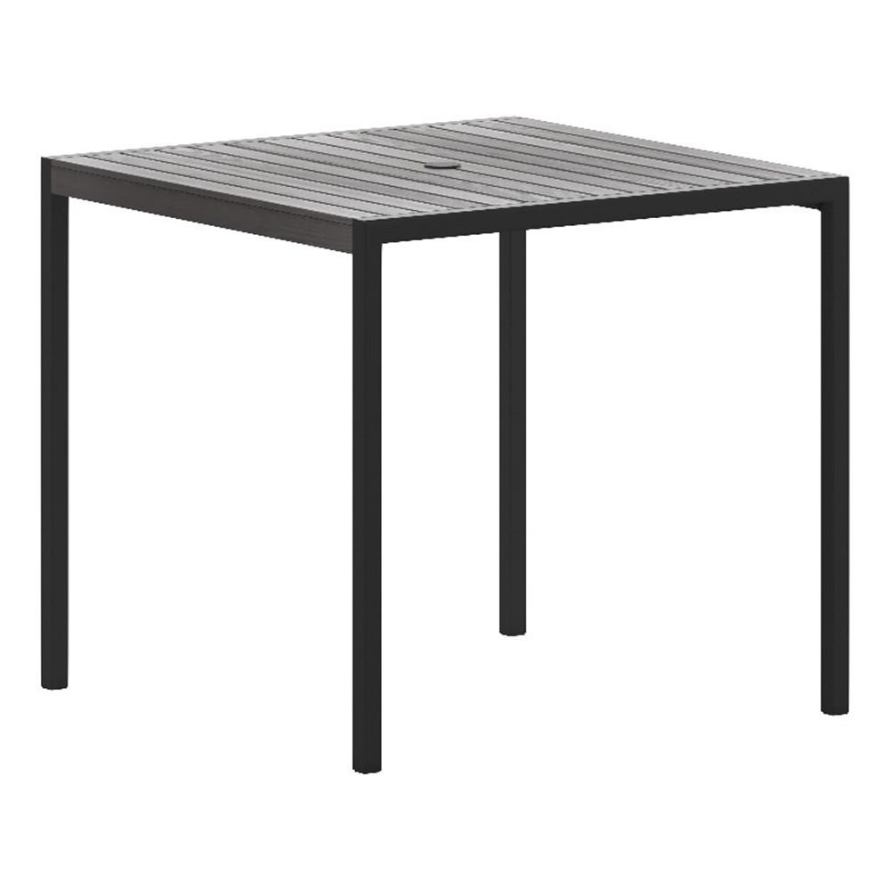 Steel All-Weather Patio Dining Table with Gray Wash Faux Teak Slat Top-Seats 4