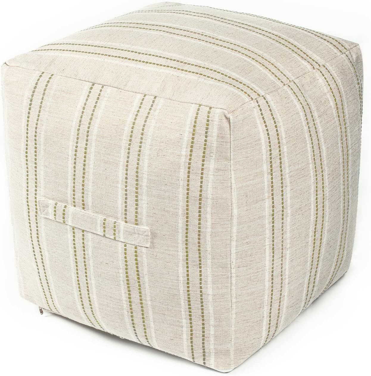 AELS Unstuffed Farmhouse Pouf Cover for Living 18″D x 18″W x 18″H, Brown