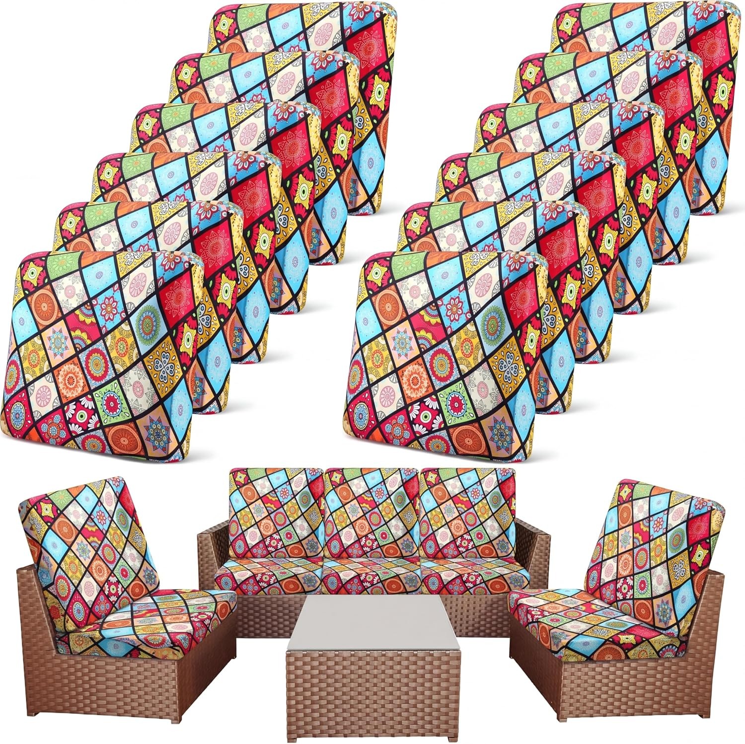 12 Pcs Paisley Outdoor Cushion Covers Patio 25 Inch Stretchable Furniture