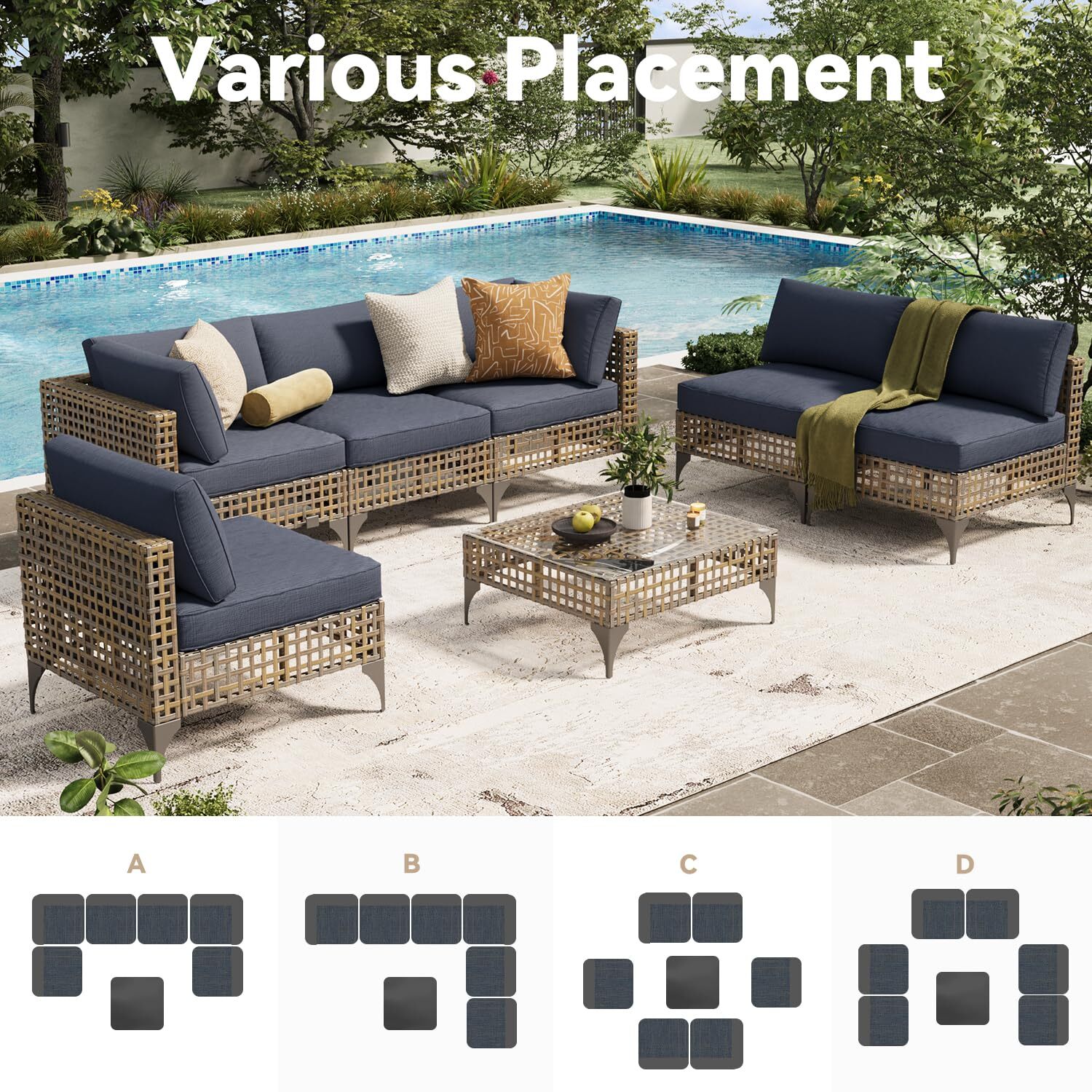 7-Piece Patio Outdoor Furniture Set, Boho Outdoor Sectional Furniture Sofa Set