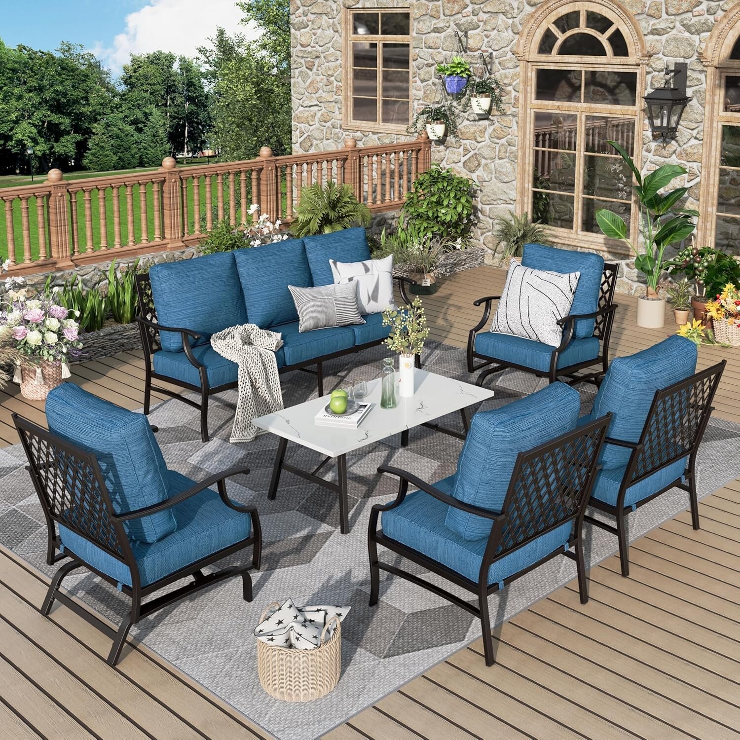 6 Pieces Patio Furniture Set Outdoor Conversation Set for Lawn Backyard 7-Seats