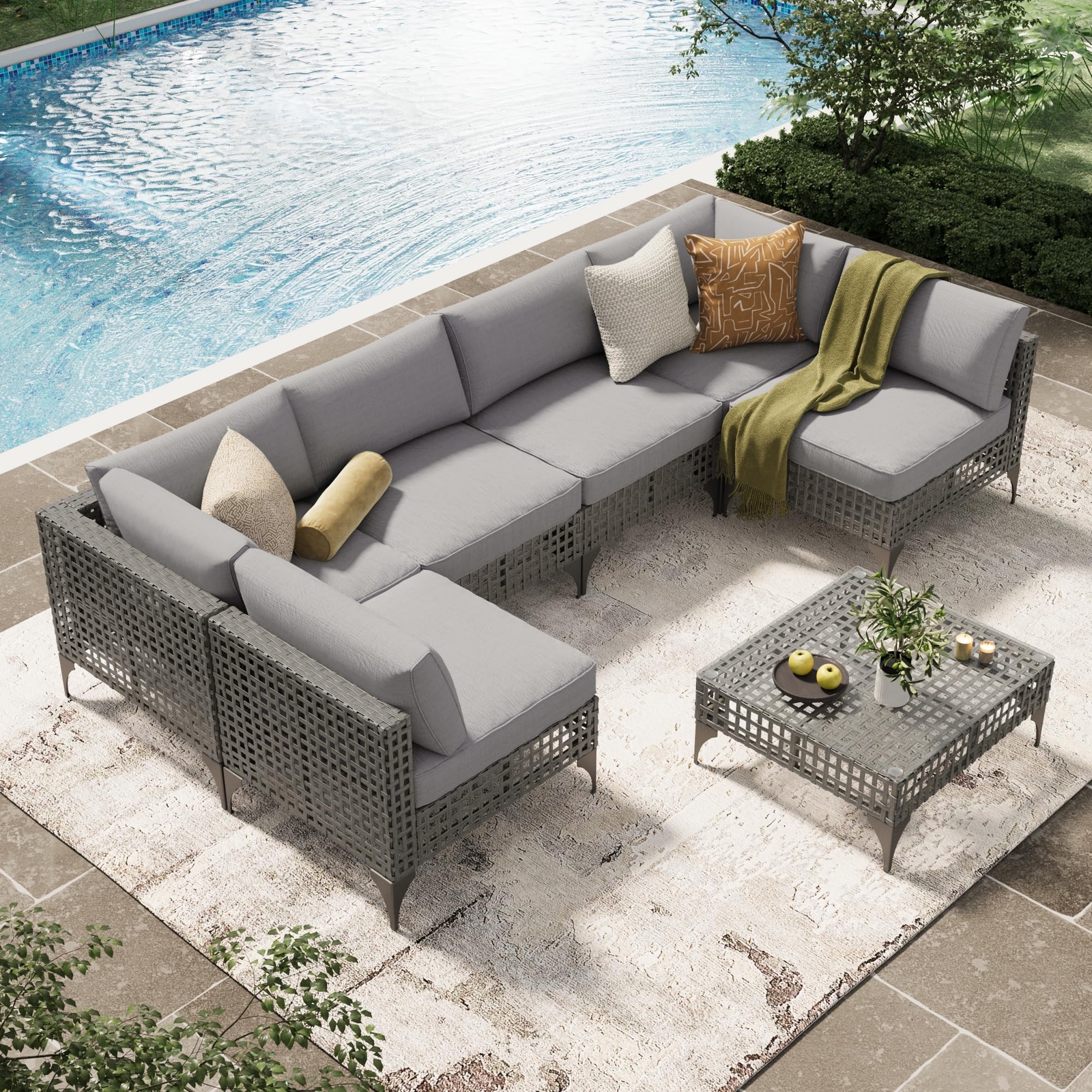 7-Piece Patio Outdoor Furniture Set, Boho Outdoor Sectional Furniture Sofa Set