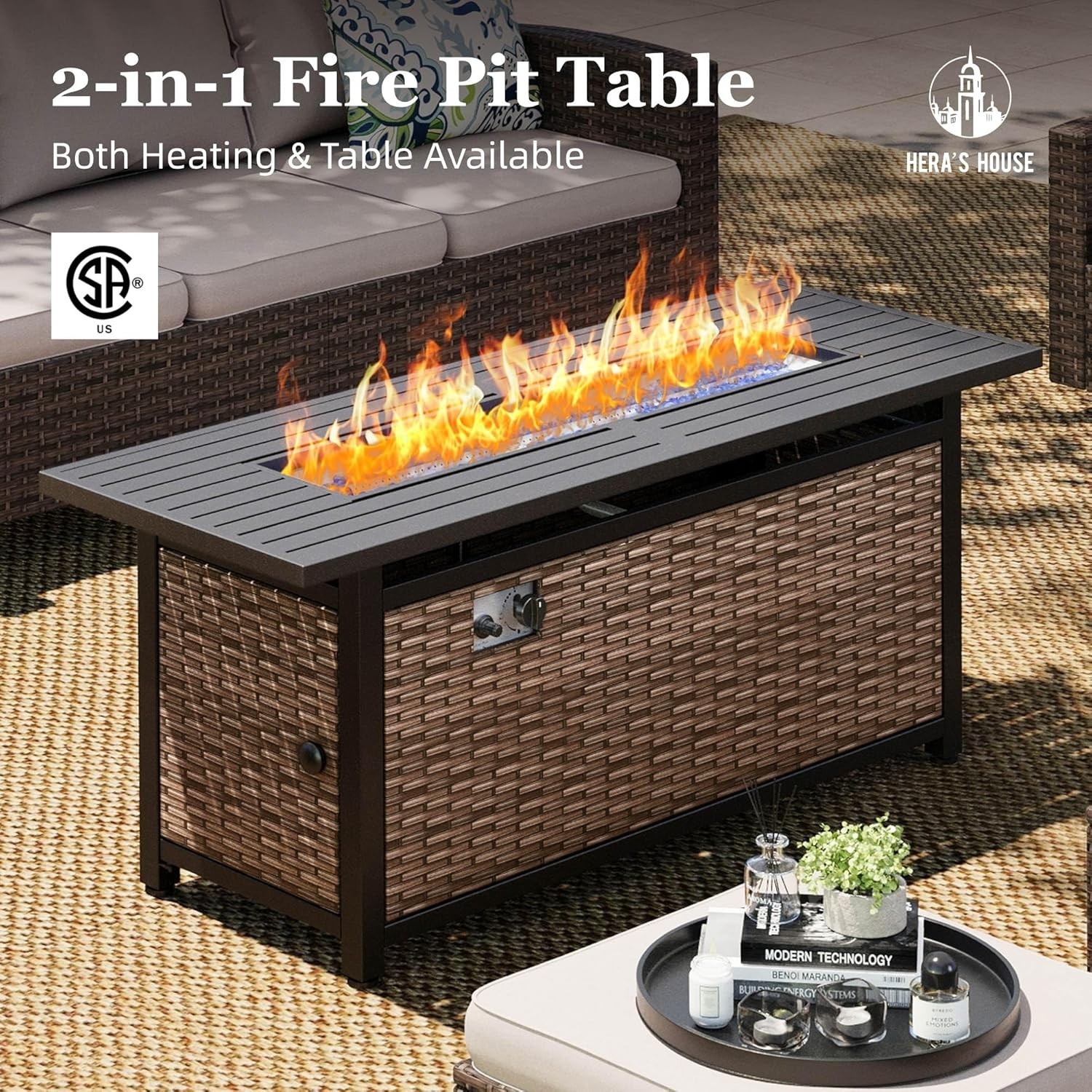 Customizable 6-Piece Outdoor Wicker Sofa & Fire Pit Set for Stylish Backyards