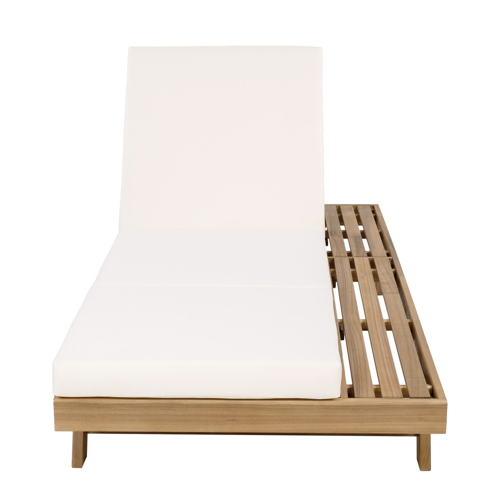 2-Pc Acacia Solid Wood Outdoor Chaise Lounge Set w/ Cushions