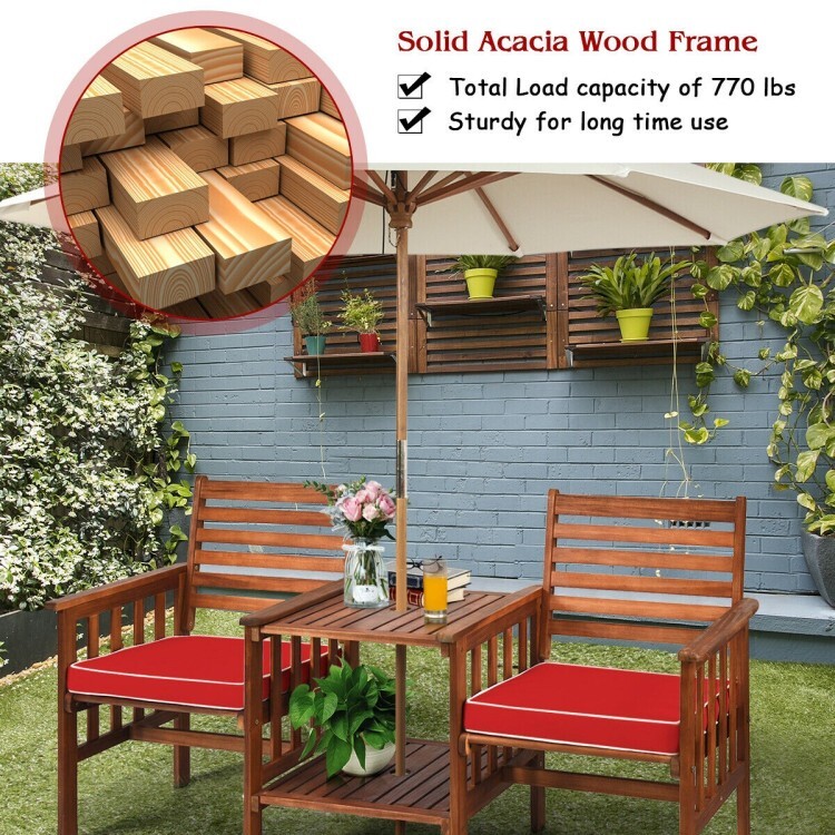 3PCS Outdoor Patio Furniture Set Garden Table Chair Set Loveseat w/Umbrella Hole