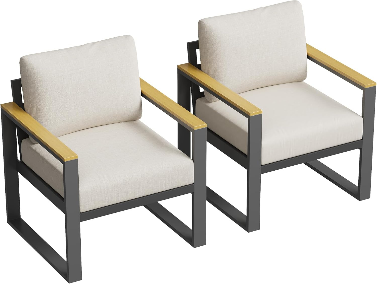 Aluminum Patio Furniture Armchair Set of 2, Metal Outdoor Chairs with Upgraded C