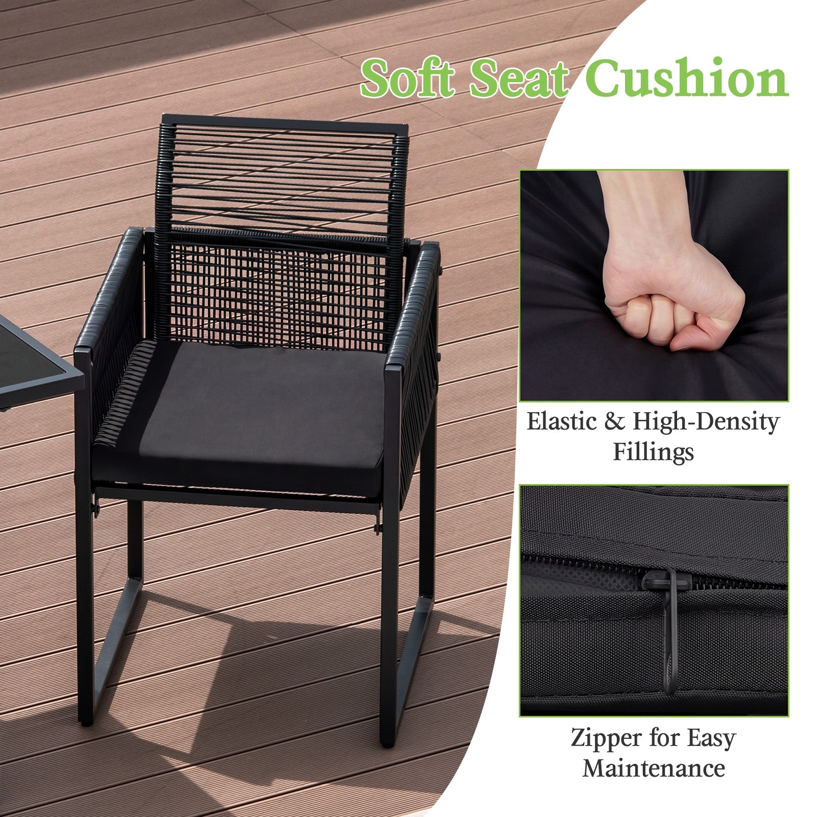 3PCS Patio PE Wicker Furniture Set Cushioned Chairs W/Folding Backrest Backyard
