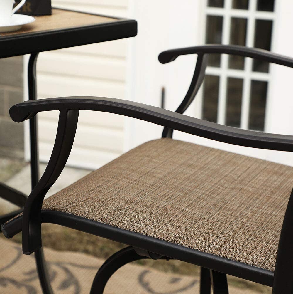 Outdoor Patio Bar Table Set of 3 Swivel Bar Chair Bar Height Barstools