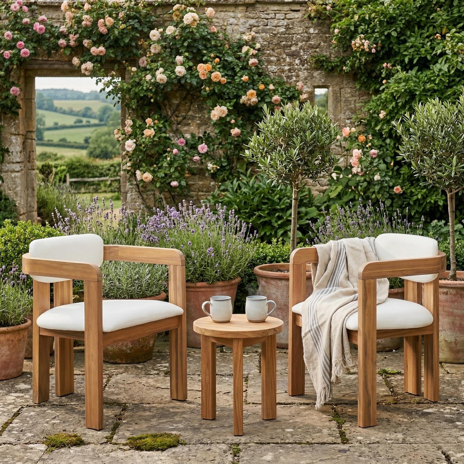 5-Piece Acacia Wood Outdoor Dining Set with Cushioned Chairs