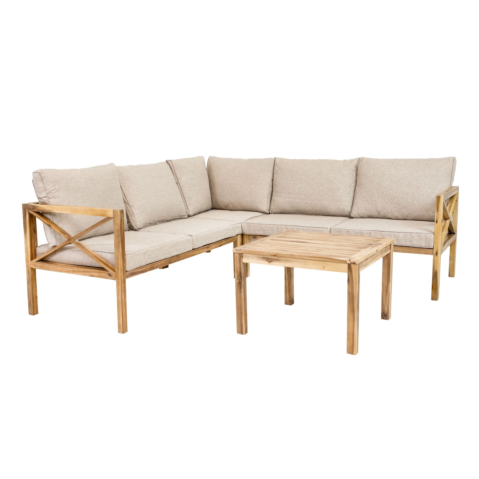Edisto 4-Piece Acacia Outdoor Conversation Set – Light Brown by Sunnydaze