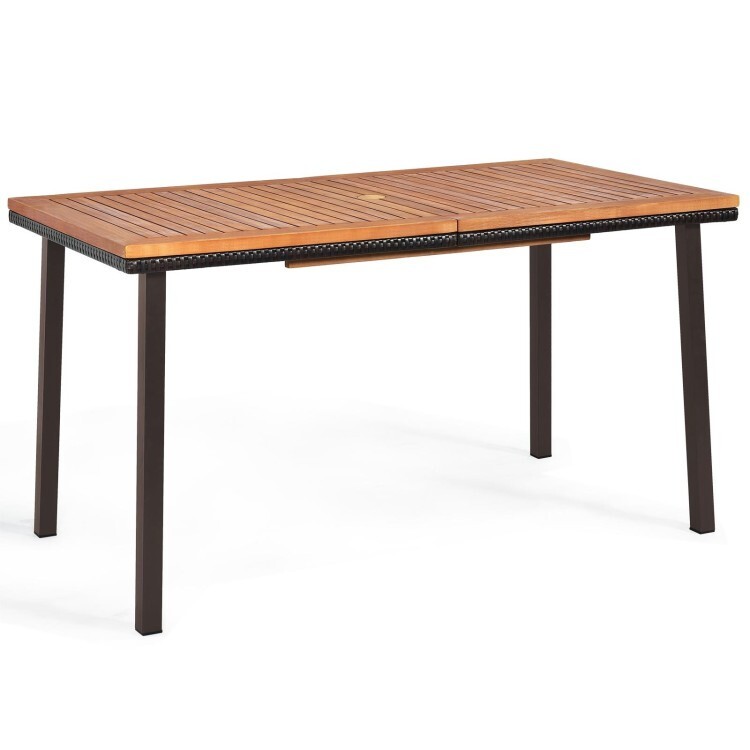 55″ Indoors Outdoors Patio Acacia Wood Furniture Dining Table With Umbrella Hole