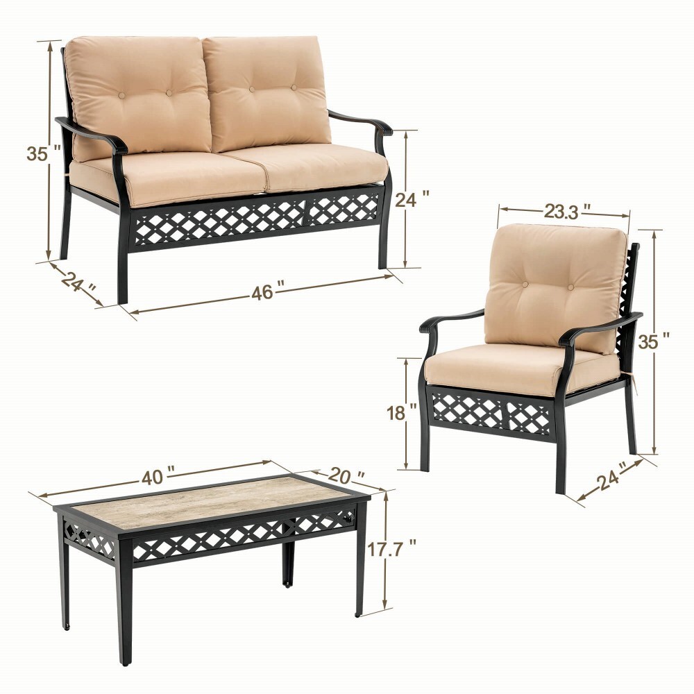 MCombo 4PCS Patio Furniture Sets with Coffee Table Love Seating for Outdoor