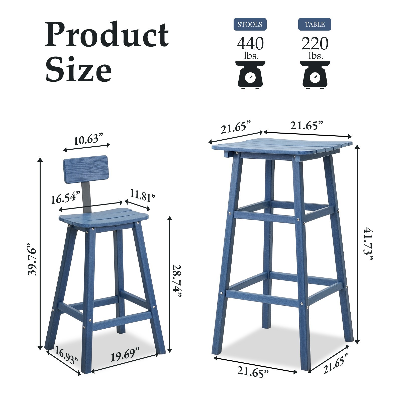 3pc Outdoor Bar Set All-Weather HDPE Tall Adirondack Chairs & Table Patio
