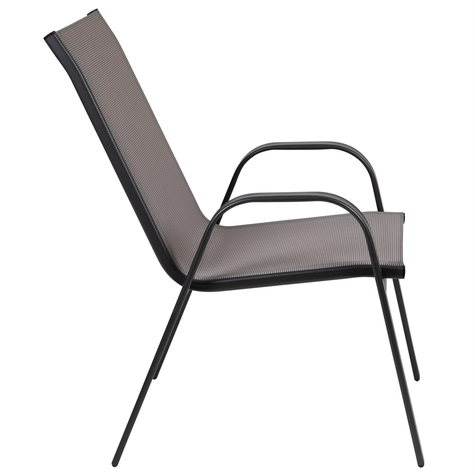 5 Piece Patio Dining Set – 31.5″ Square Glass Table 4 Gray Flex Stack Chairs