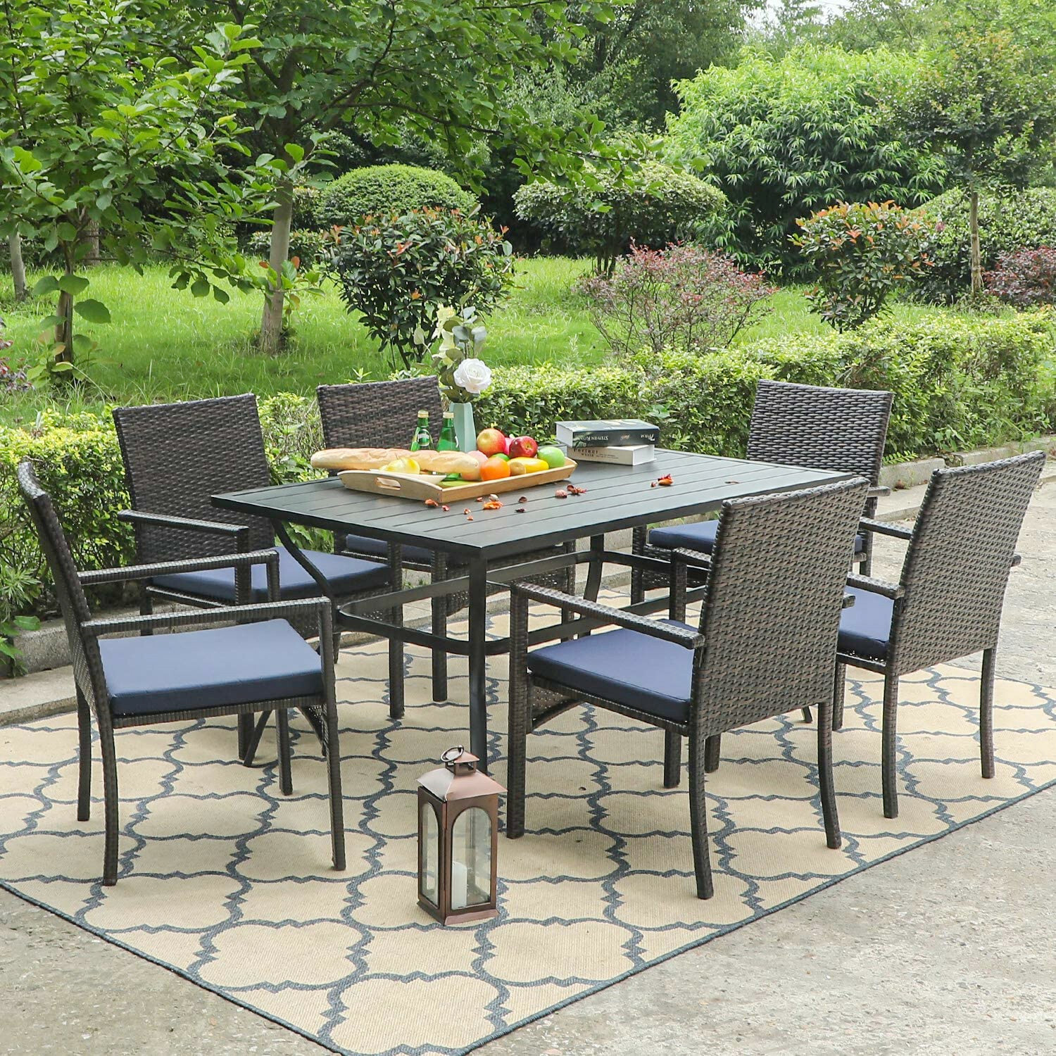 7 Piece Outdoor Patio Furniture Set Rattan Chairs Metal Table Wicker Furnitures