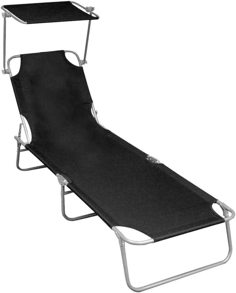 Patio Lounge Chair, Folding Sunlounger with Adjustable Backrest, Sunbed with Can