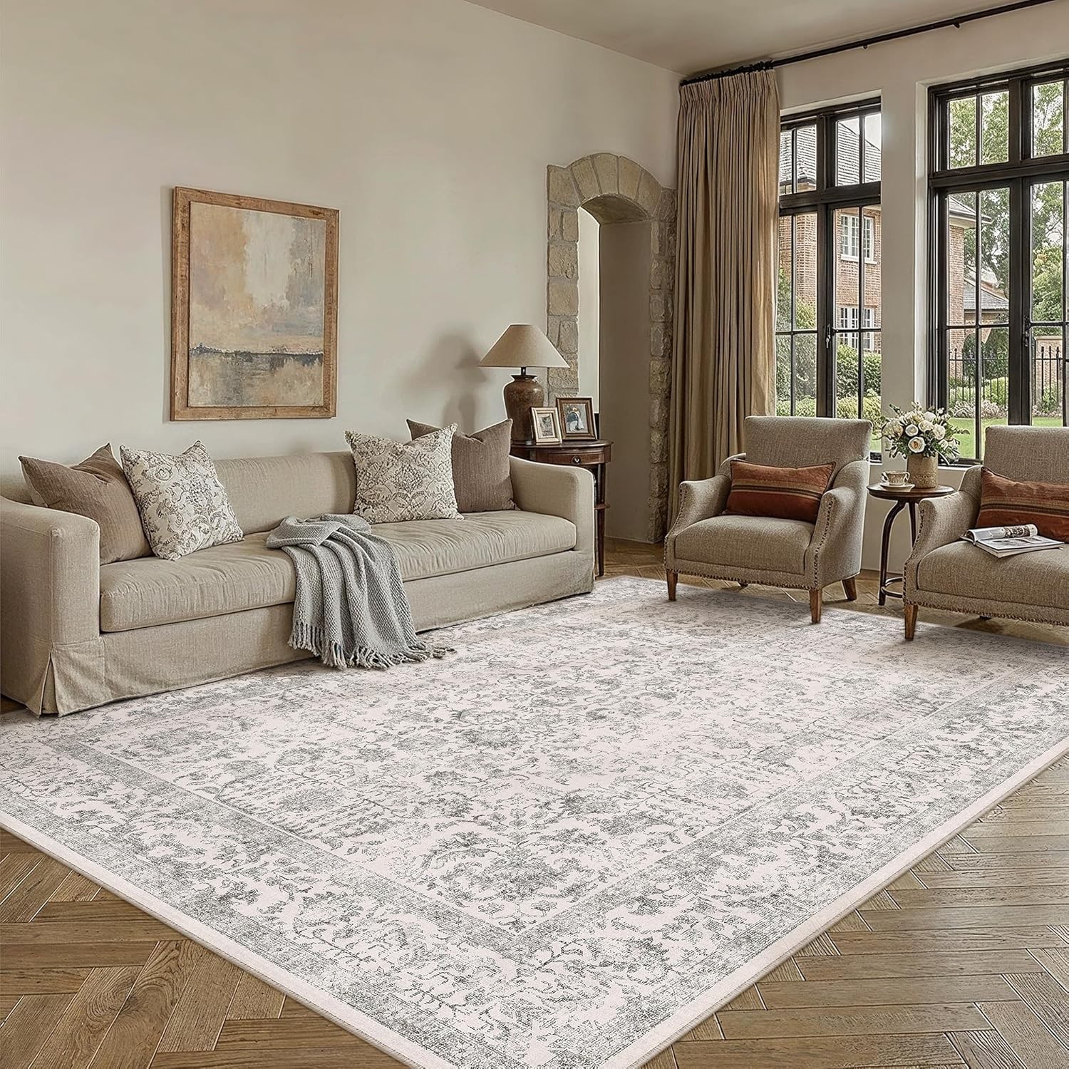 eCozy Gray Area Rug 6×9 hine Washable Vinta Living Room Distred